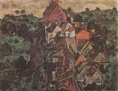 Egon Schiele Krumau Landscape (Town and River) (mk09) Germany oil painting art